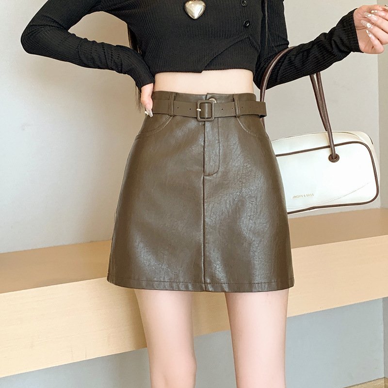 Retro A-Line Leather Skirt – Stylish and Timeless Women's Fashion
