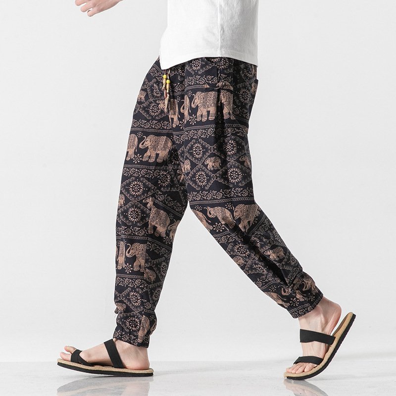 Men's Beach Pants – Retro Buckle Casual Trousers for Relaxed Summer Style