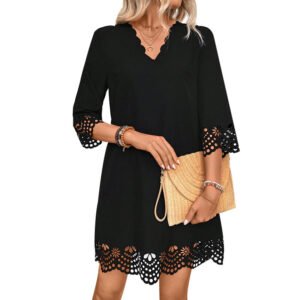 Lace V-Neck Long-Sleeve Dress – Elegant & Feminine Fashion