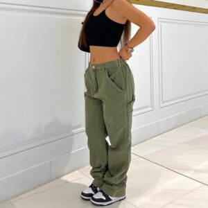 Straight Leg Denim Trousers- Stitching Detail & Multi-Pocket Design