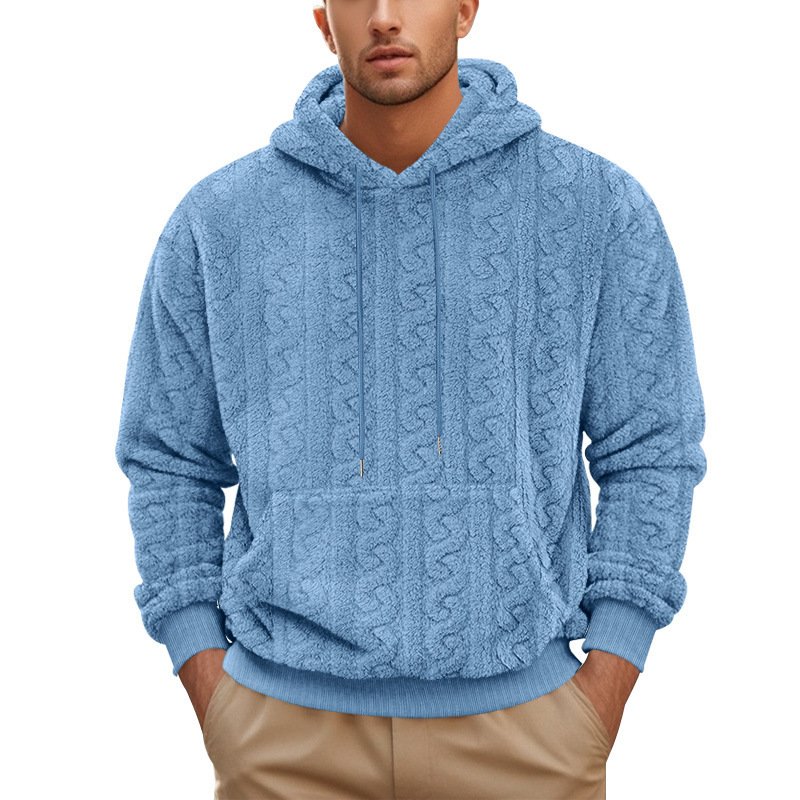 Fall Winter Men Hooded Jacquard Teddy Plush Sports & Leisure Sweater – Warm & Stylish