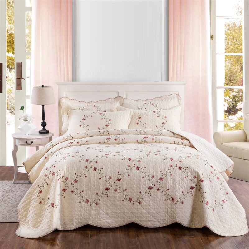 Embroidered Cotton White Summer Suit Bedspread – Light and Elegant Bedding for Summer