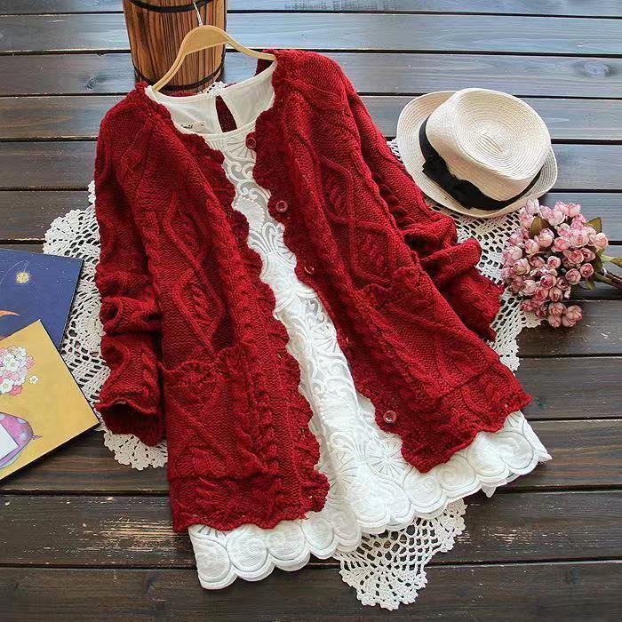 Women’s Hollow Linen Lace Buttons Knitted Top – Elegant and Breathable