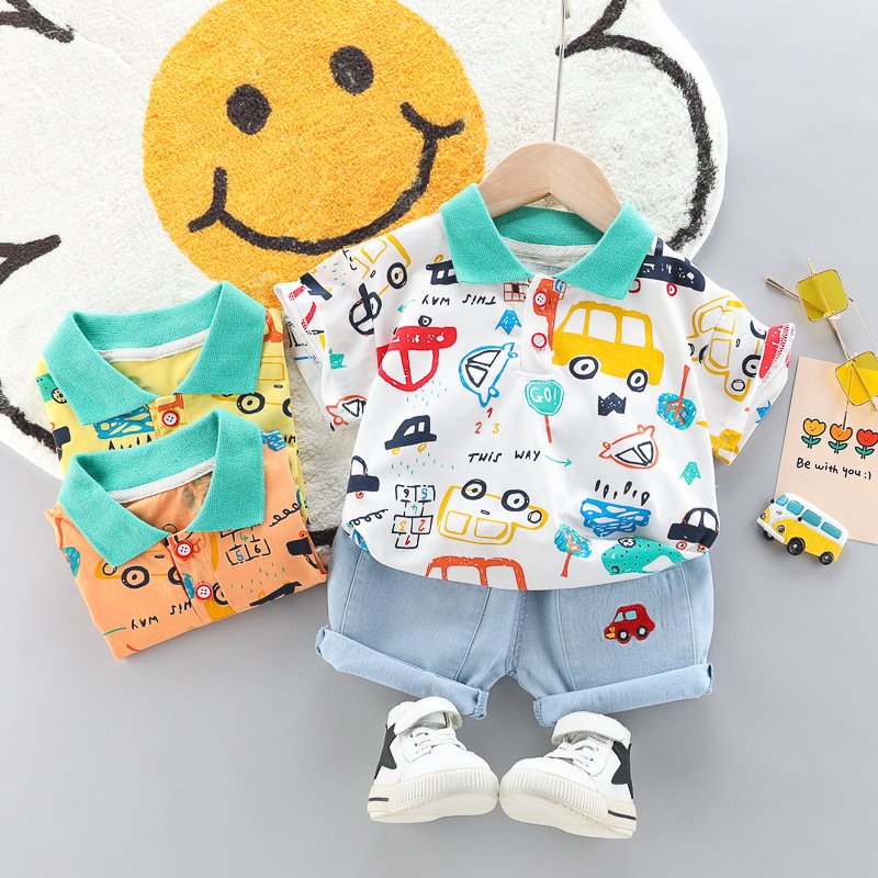 Baby Car Pattern Two-Piece Summer Outfit – Casual & Comfortable Clothing for Kids
