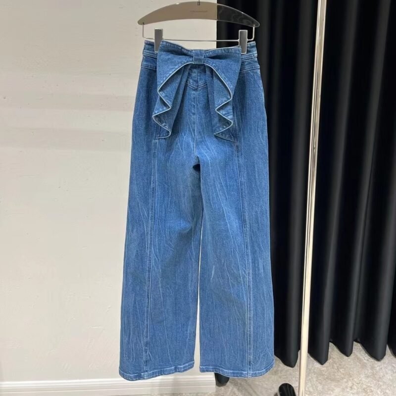 Women's Bow High Waist Wide-Leg Jeans | Stylish Straight-Leg Trousers