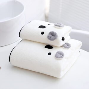 Coral Velvet Bath Towel Two-Piece Set – Rabbit Ears & Koala Bear Design in Gift Box