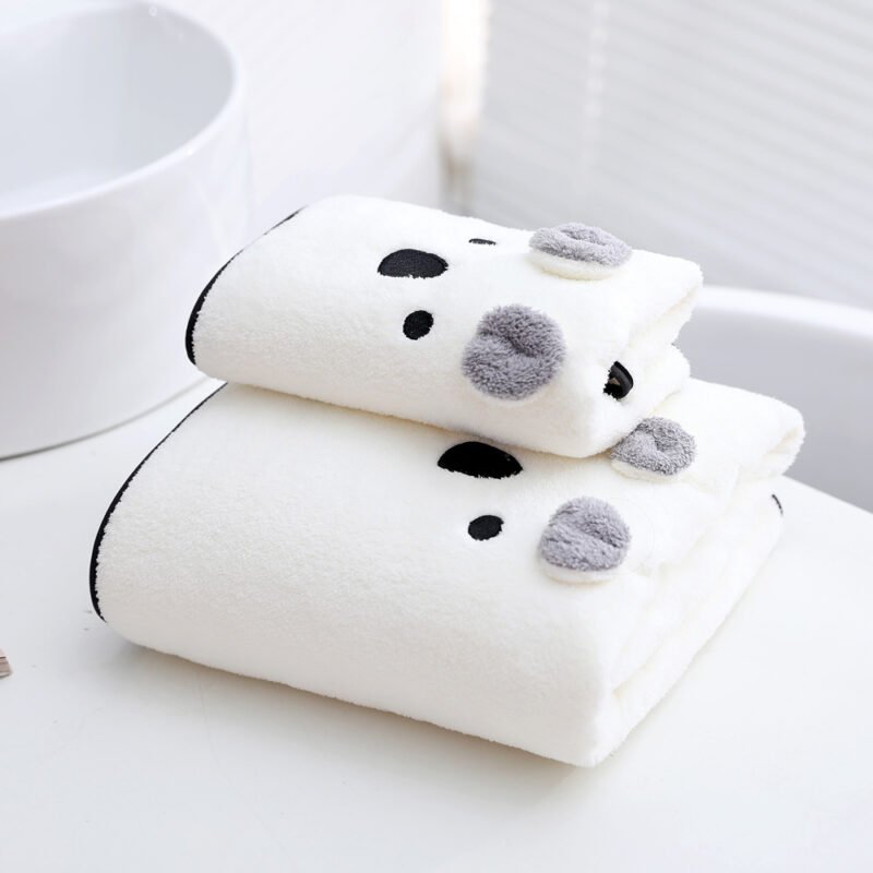Coral Velvet Bath Towel Two-Piece Set – Rabbit Ears & Koala Bear Design in Gift Box