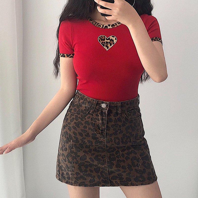 Leopard Print Slimming Retro A-Line Skirt – Stylish and Flattering Fit