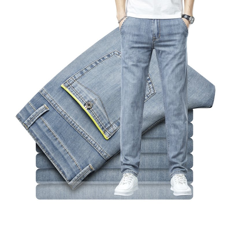 Men's Loose Elastic Jeans – Straight Fit Solid Color Casual Trousers