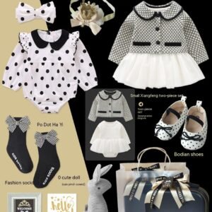 Princess Black Gold Dress Polka Dot Set – Elegant Baby Girl Outfit