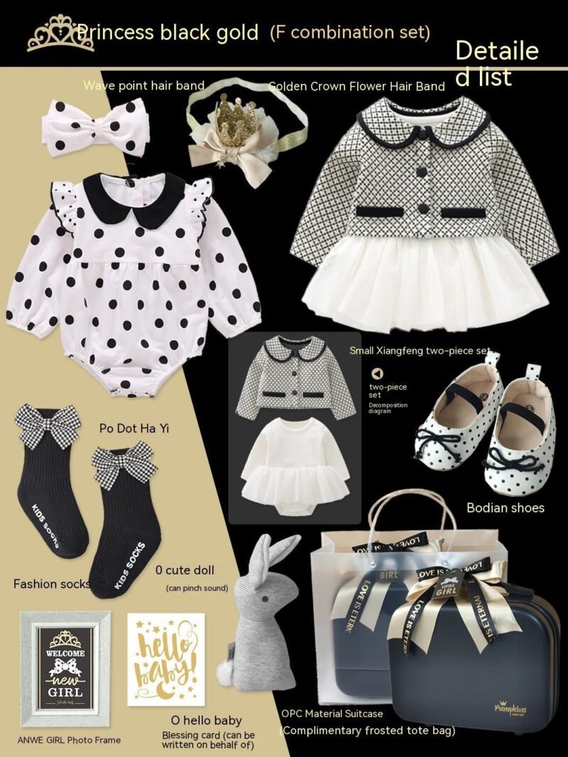 Princess Black Gold Dress Polka Dot Set – Elegant Baby Girl Outfit