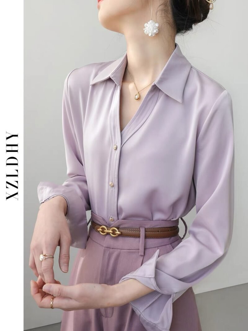 Long-Sleeved Purple French Top – Chic & Elegant Women’s Blouse