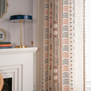 Boho Cream Cotton & Linen Print Sun Shade Curtain Fabric – Non-Punched for Home Decor