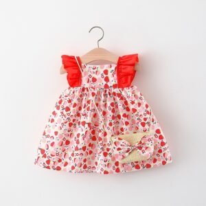Baby Girl Flounced Sleeve Dress & Free Bamboo Basket Satchel - Stylish & Cute Outfit Set