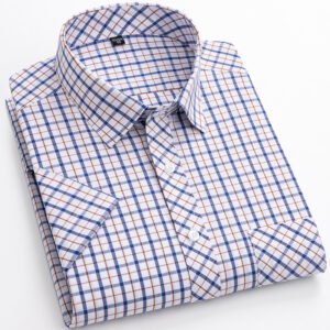 Cotton Men's Plaid Short-Sleeved Shirt – Comfortable and Stylish Casual Wear