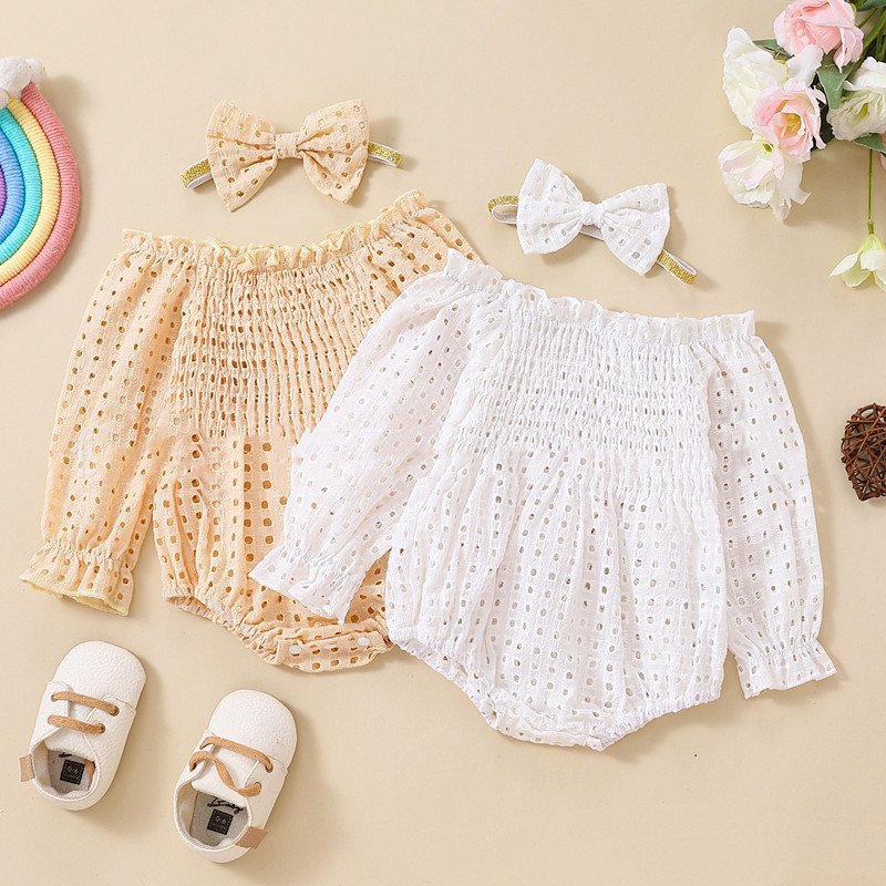 Cotton Mesh Long Sleeve Off-Shoulder Clothing – Stylish & Breathable Baby Outfit
