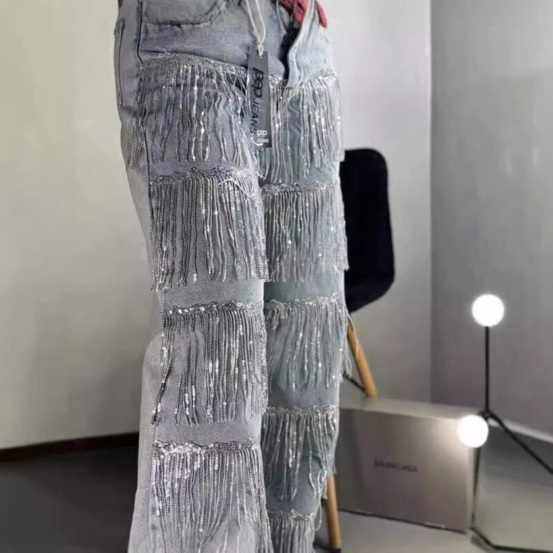 Sequined Tassel Design Straight Jeans for Women | Trendy and Stylish Denim