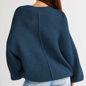 Solid Color Round Neck Knitwear - Loose Sleeve Pullover Sweater for Women