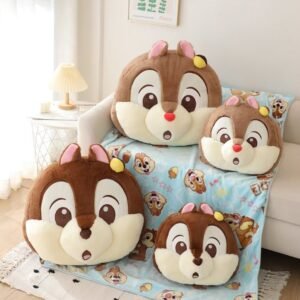 Cartoon Chipmunk Cushion Car Pillow – Soft Air Conditioning Blanket for Comfort