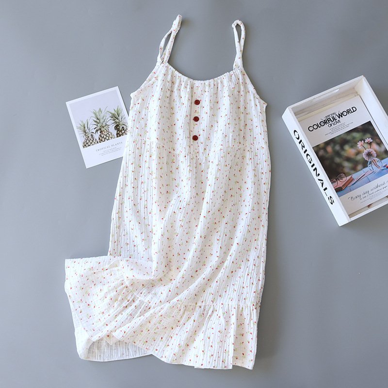 Women's Loose Cotton Crepe Nightdress with Suspenders – Soft & Breathable Sleepwear
