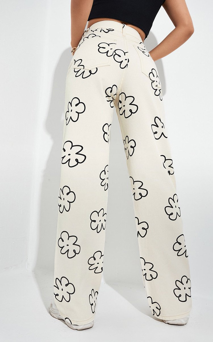 Women's Loose Straight-Leg Printed Casual Jeans – Stylish & Comfortable
