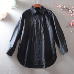 Fashion Machine Embroidery Hollow Oversized Long Sleeves Top – Chic & Loose-Fit Design