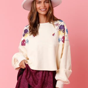 Women's Fashion Sequined Round Neck Pullover - Stylish & Elegant Sweater