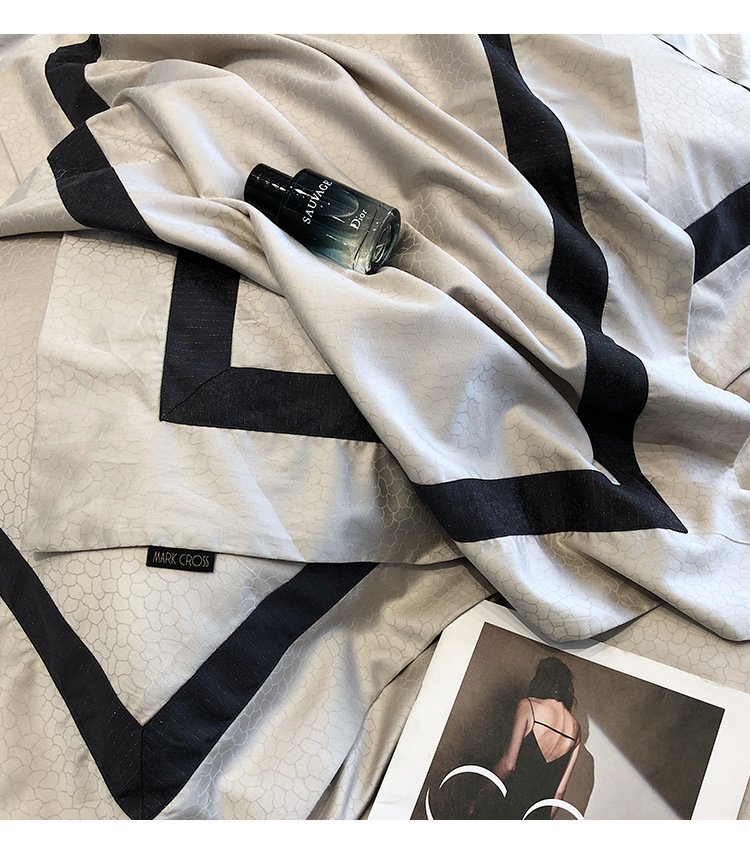High-End Minimalist Tencel Cotton Bedding – Vintage Active Printing 4-Piece Home Textile Set