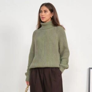 High Neck Thickened Turtleneck Sweater - Solid Color Casual Mid-Length Sweater for Women