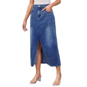 Elastic Waist Split Denim Midi Dress - Trendy and Comfortable
