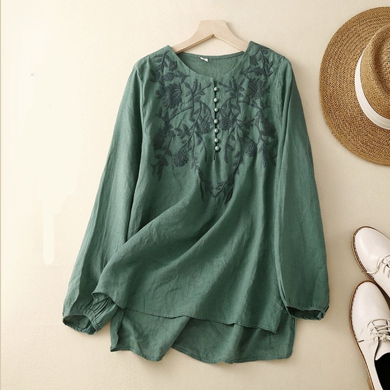 Embroidered Loose Women's Cotton Linen Shirt | Stylish and Comfortable