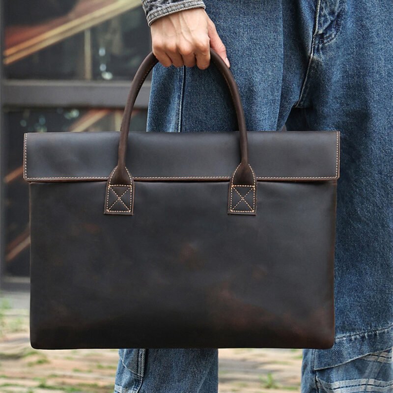 Genuine Cowhide Leather Men's Handbag - Thin & Portable, Stylish & Durable