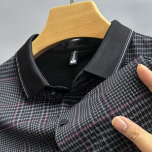 Summer Thin Plaid Printed Half Sleeve Polo Shirt – Traceless Shirt Collar for Men