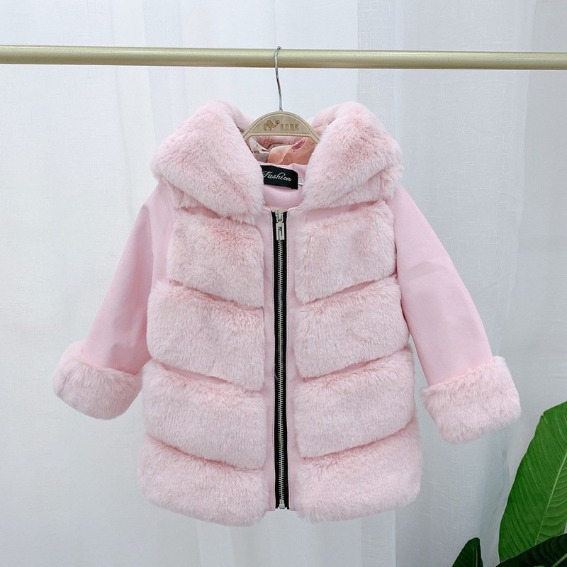 Children's Cotton Coat | Rex Rabbit Hooded Faux Fur Coat for Kids