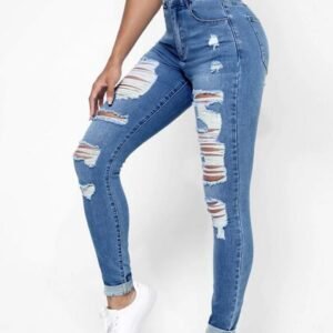 Women's High Waist Skinny Jeans – Slim Fit, Slimming with Ripped Holes for a Trendy Look