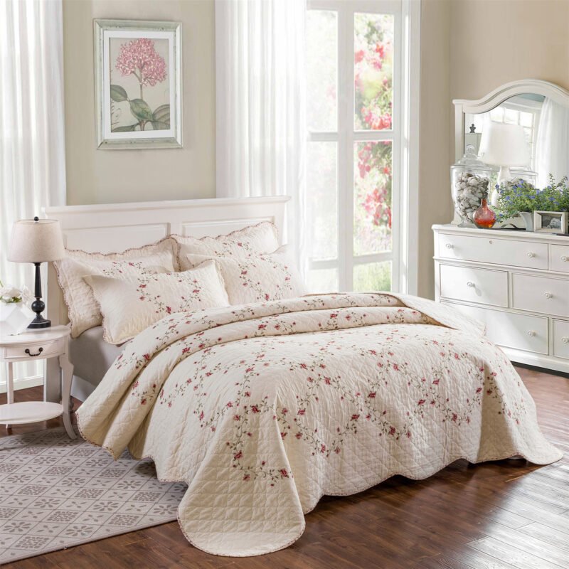 Embroidered Cotton White Summer Suit Bedspread – Light and Elegant Bedding for Summer