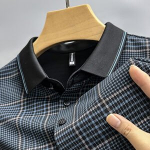Summer Thin Plaid Printed Half Sleeve Polo Shirt – Traceless Shirt Collar for Men