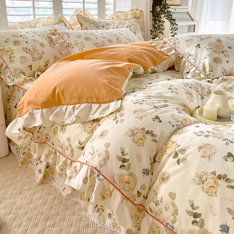 Bed Skirt Model Cotton Bedding – Four-Piece Set with Sheet and Quilt Cover