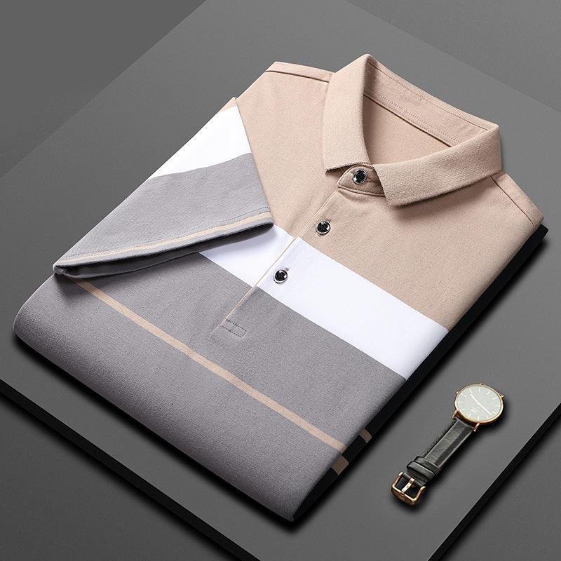 Men's High-End Cotton Striped Polo Shirt – Light Business Casual T-Shirt