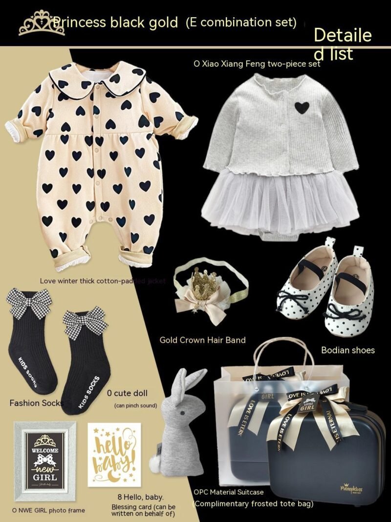 Princess Black Gold Dress Polka Dot Set – Elegant Baby Girl Outfit