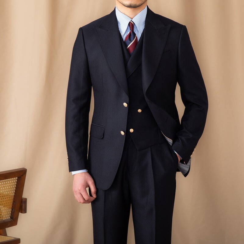 Men's Casual Gentleman Lapel Navy Blue Slim Three-Piece Suit – Stylish & Elegant