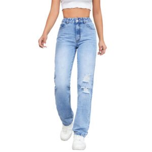 Loose High Waist Leisure Ripped Jeans – Stylish & Comfortable Casual Fit