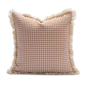 Tassel Lace Pillow – Modern Wine Houndstooth Orange Cushion Cover for Stylish Decor