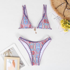 Retro 4-Color Printed Women's Swimwear Bikini – Vintage Style Beachwear