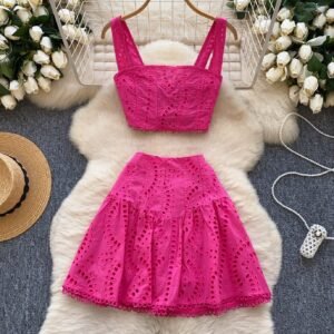 White Midi Dress Two-Piece Set | Women's Summer Crop Top & Skirt Suit