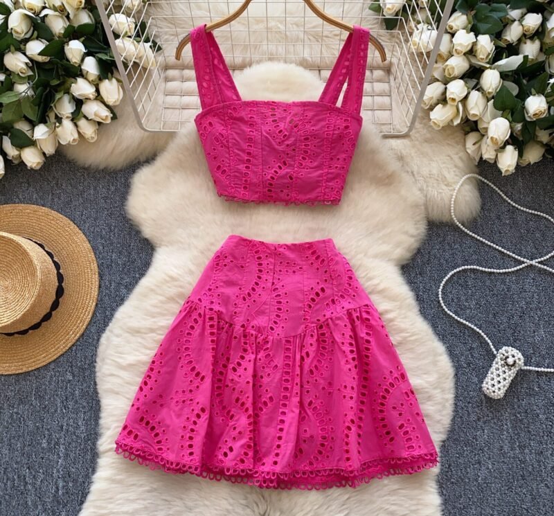 White Midi Dress Two-Piece Set | Women's Summer Crop Top & Skirt Suit