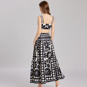 Two-Piece Set | Sexy Short Straps Top & High Waist A-Line Skirt