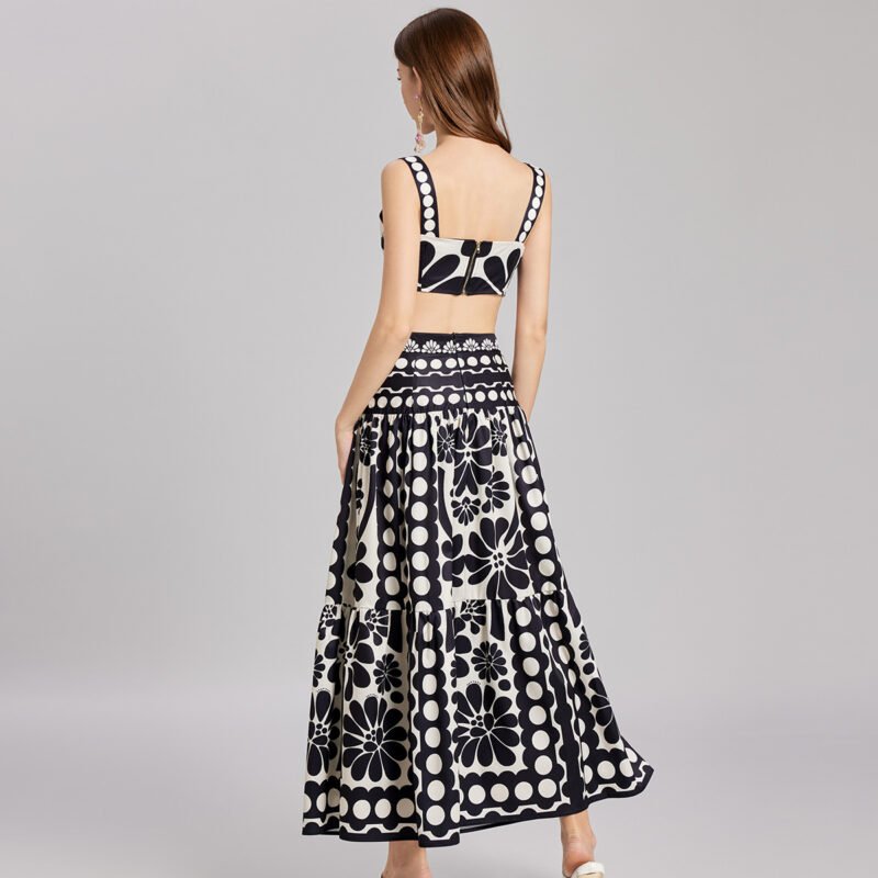 Two-Piece Set | Sexy Short Straps Top & High Waist A-Line Skirt
