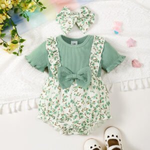 Baby Girl Summer Floral Jumpsuit & Headband Set – Cute Outfit