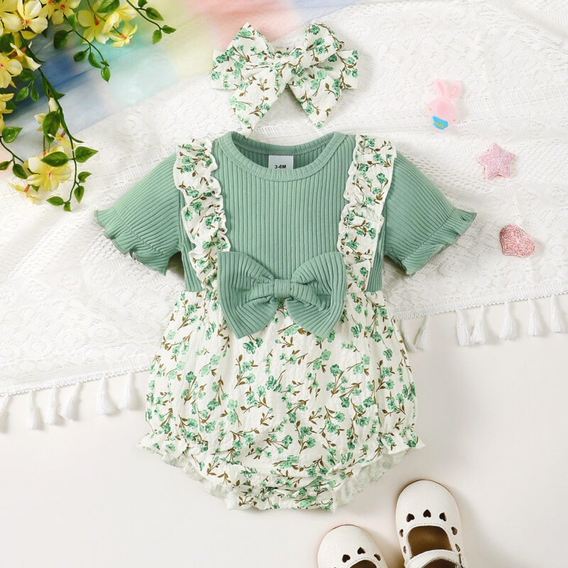 Baby Girl Summer Floral Jumpsuit & Headband Set – Cute Outfit
